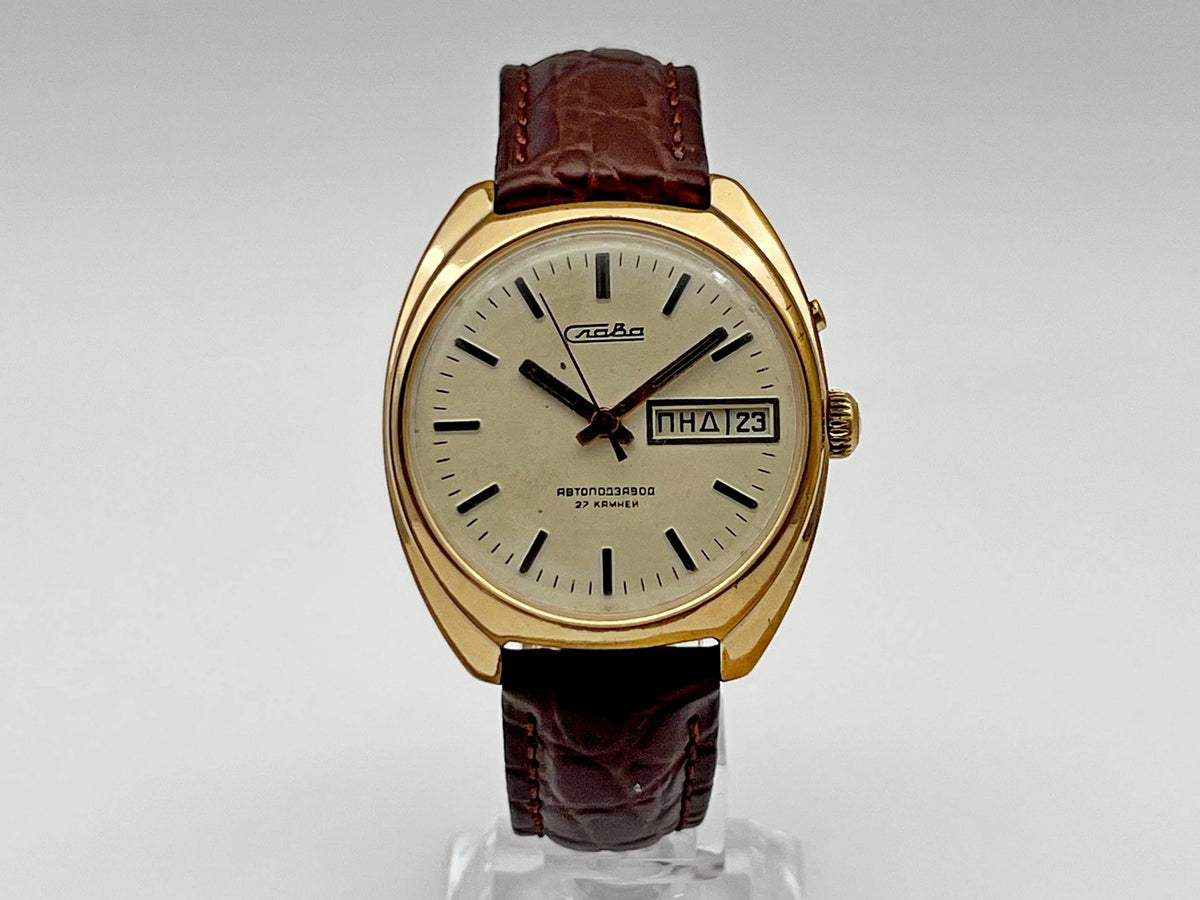 Vintage SLAVA 2427 AU 5 Self-Winding Soviet Mechanical Watch | Gilding  Wristwatch USSR Watch