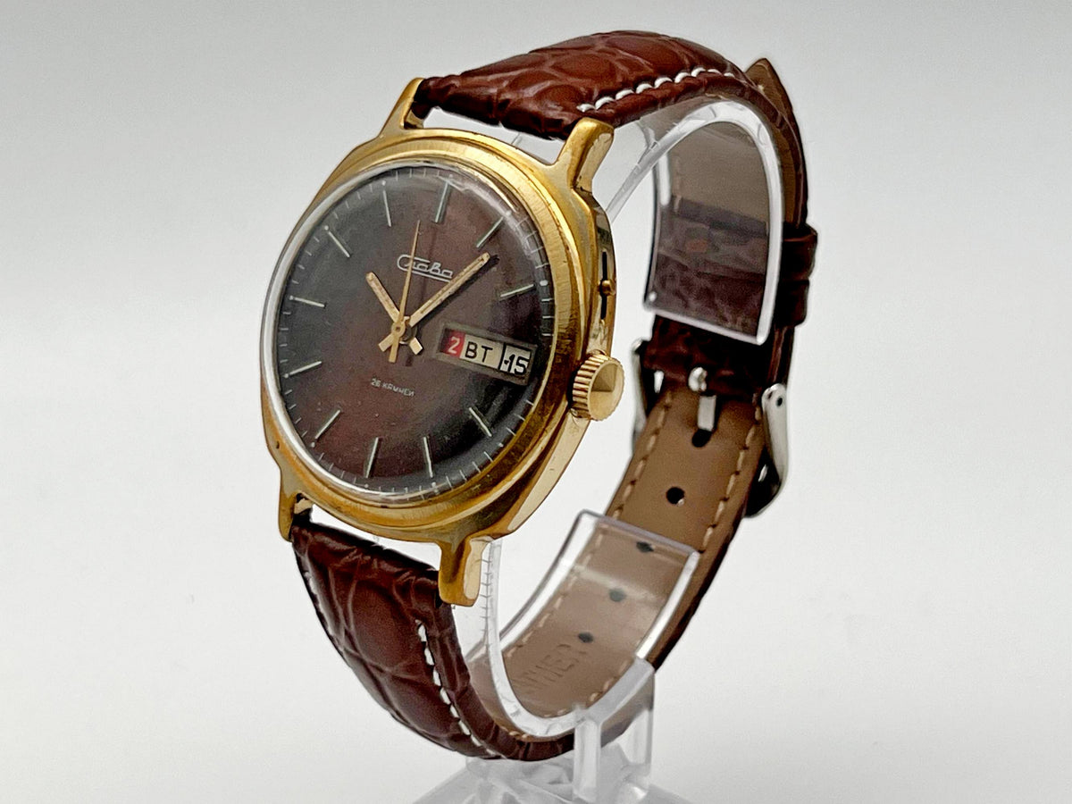 Vintage SLAVA 2428 AU 5 Soviet Mechanical Watch | Gilding  Wristwatch USSR Watch