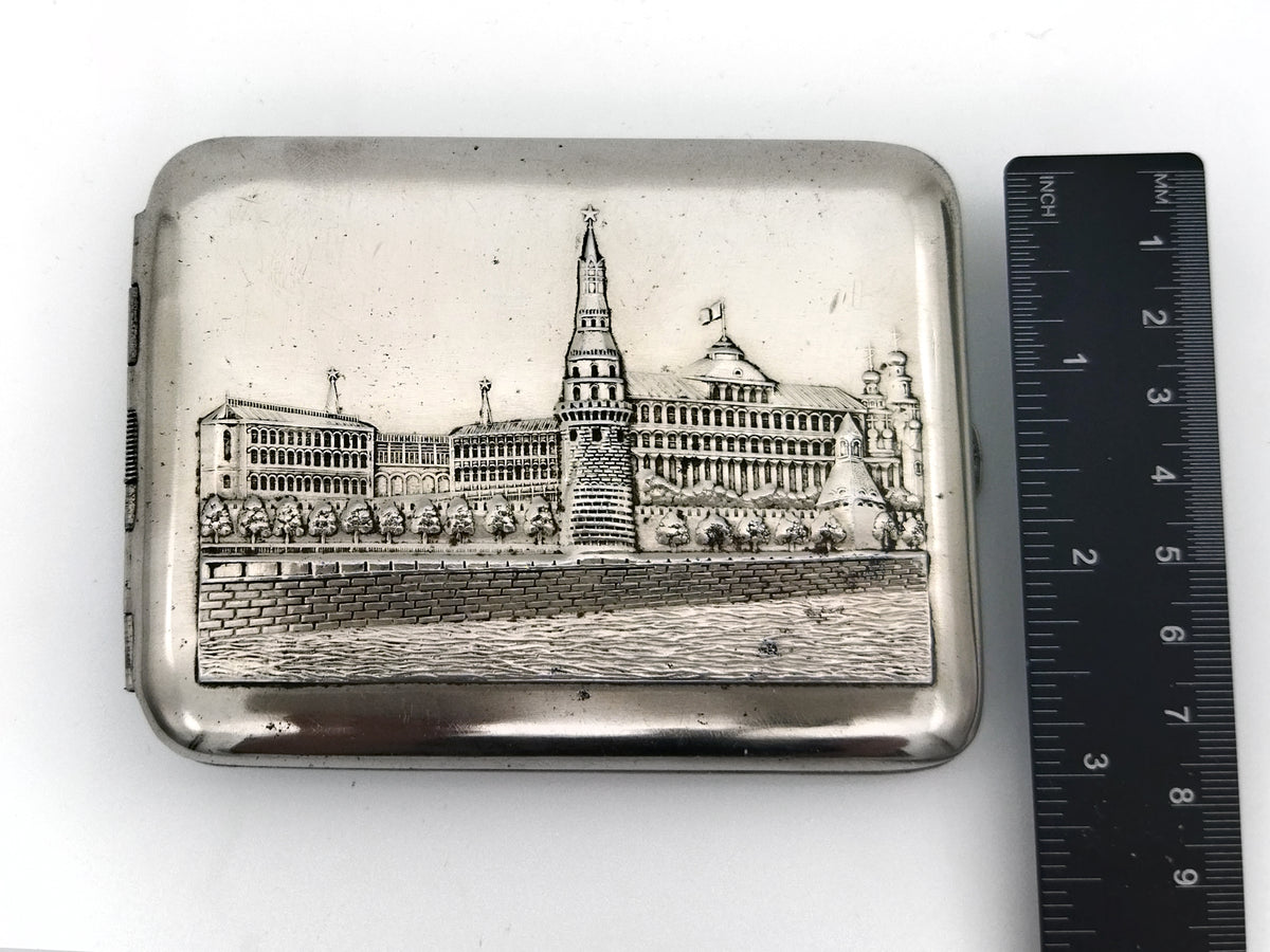Vintage Moscow Kremlin Cigarette Case | Landmark Relief Pocket Box Soviet Tobacciana USSR