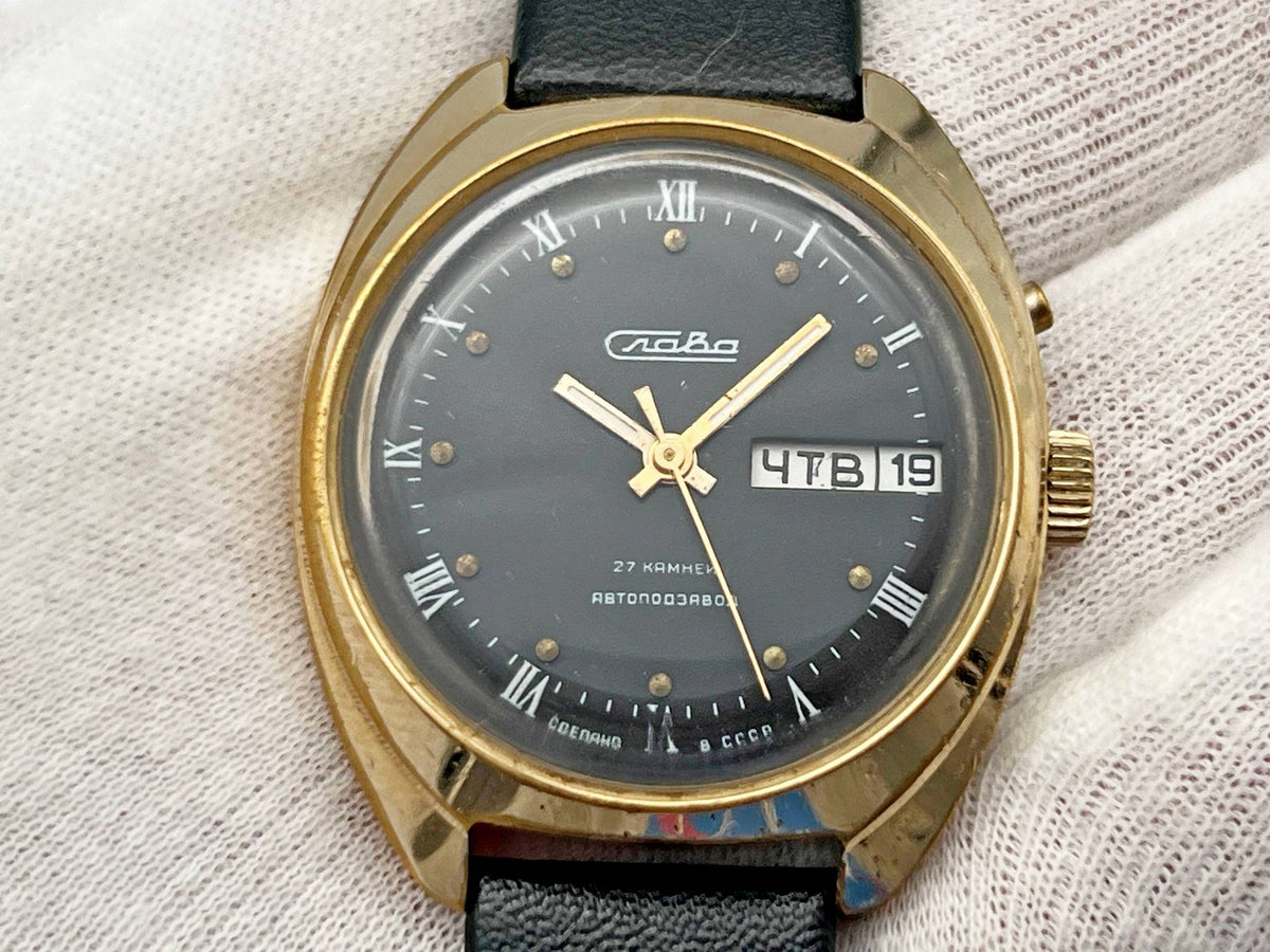 Vintage SLAVA 2427 AU Self-Winding Soviet Mechanical Watch | Gilding  Wristwatch USSR Watch