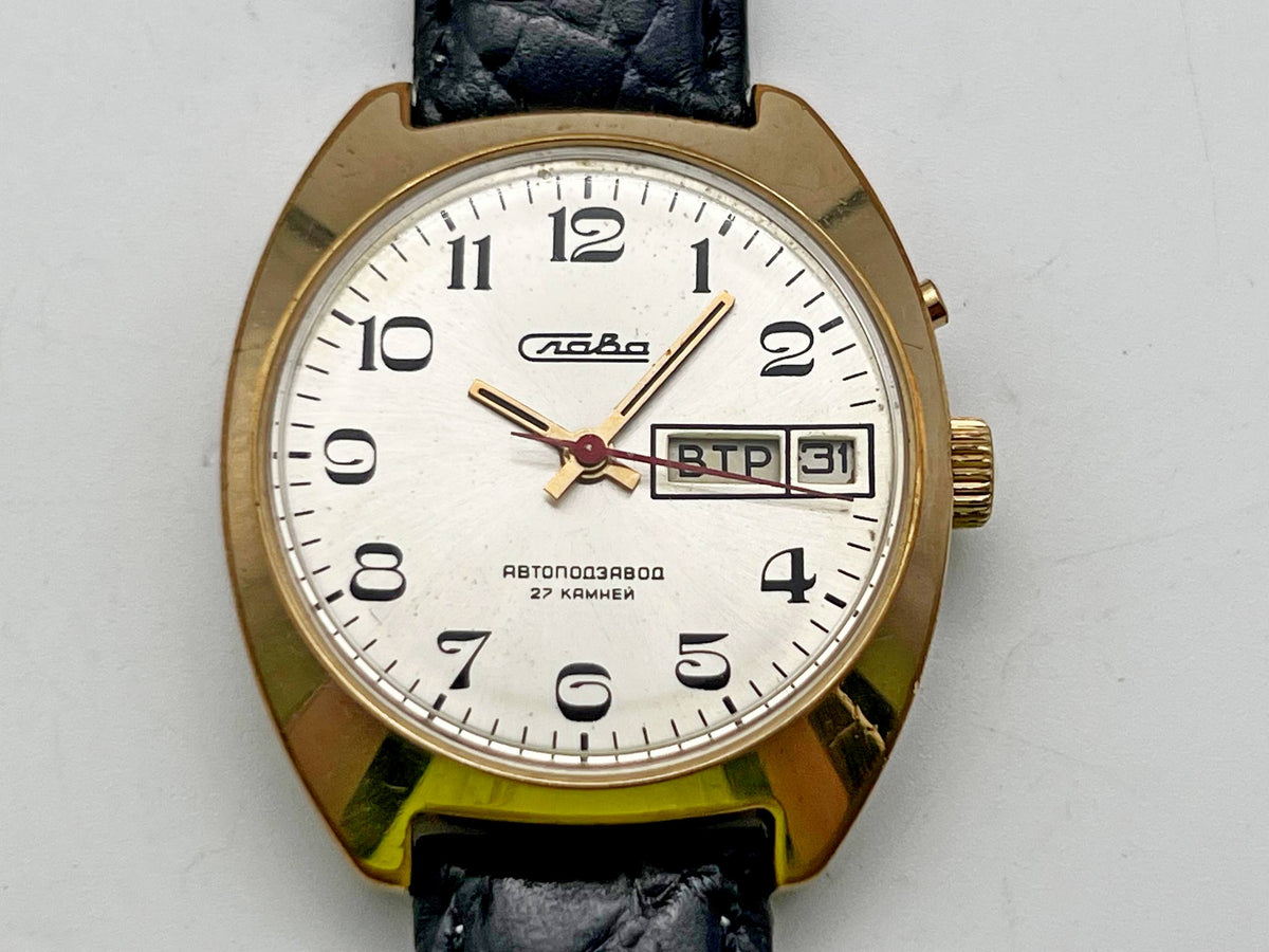 Vintage SLAVA 2427 AU 5 Self-Winding Soviet Mechanical Watch | Gilding  Wristwatch USSR Watch