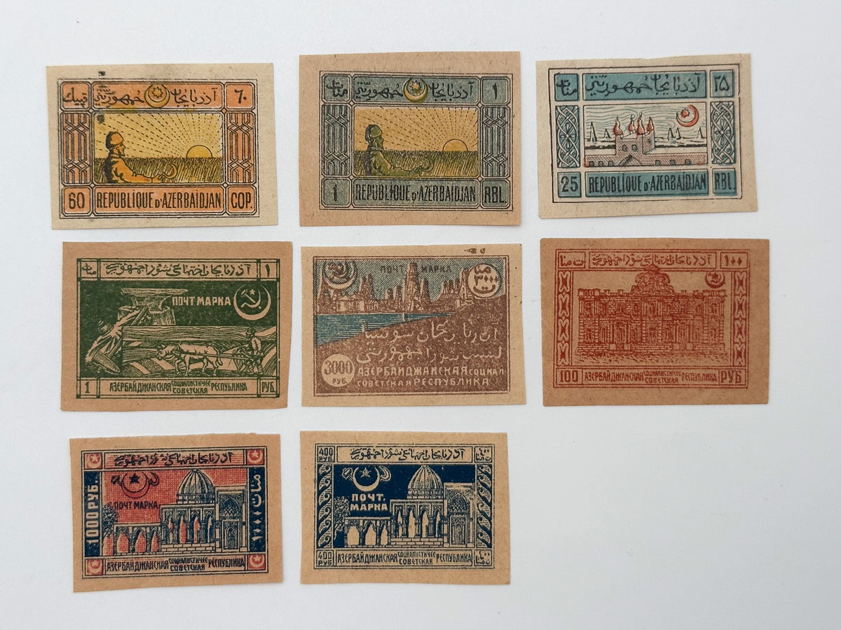 1919–1922 Azerbaijan ADR & Soviet Republic Postage Stamps | Vintage Maiden Tower & Oil Wells Set of 20 MH