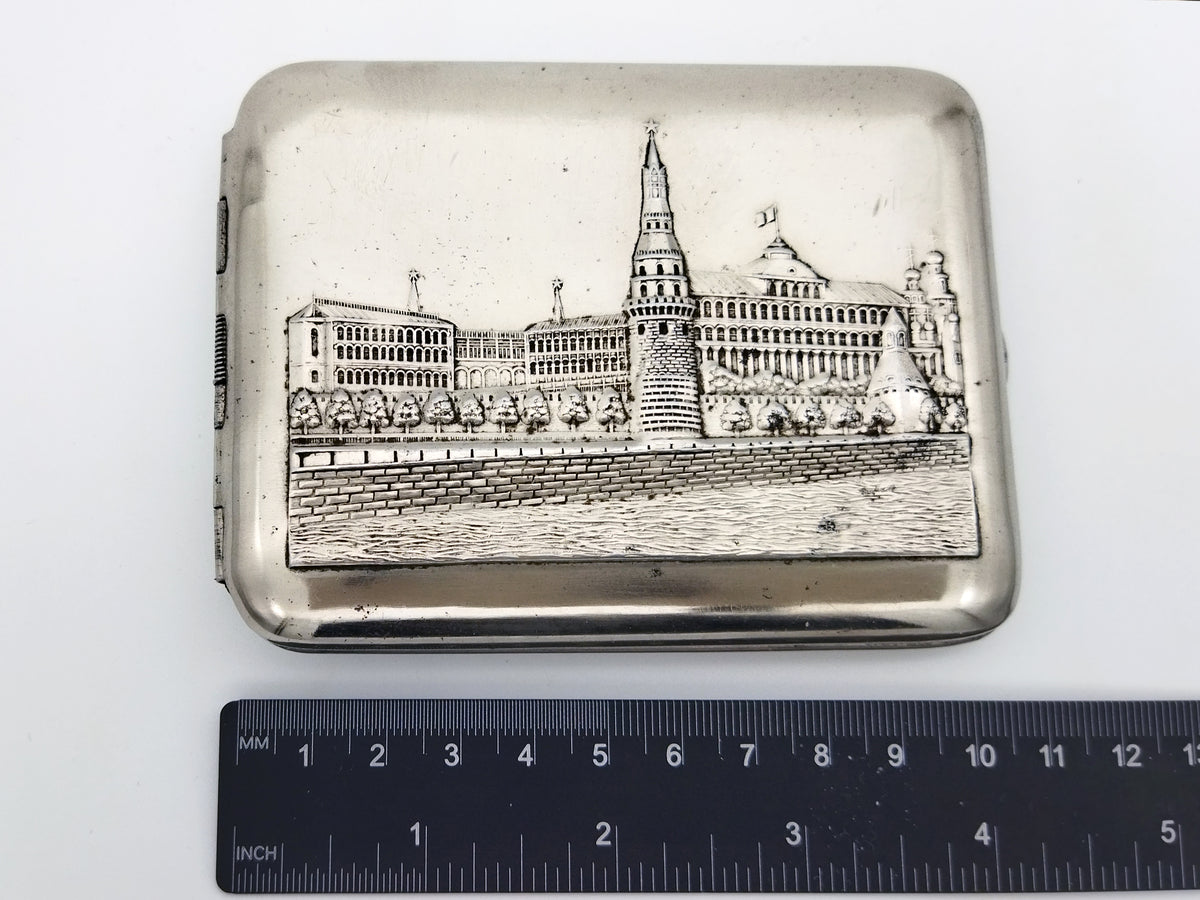 Vintage Moscow Kremlin Cigarette Case | Landmark Relief Pocket Box Soviet Tobacciana USSR