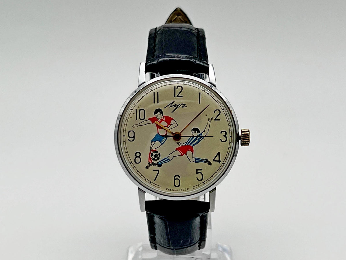 Vintage LUCH 2209 Ultra Slim Soviet Mechanical Watch | Rare USSR Football Soccer Players Dial 23 Jewels Men's Wristwatch