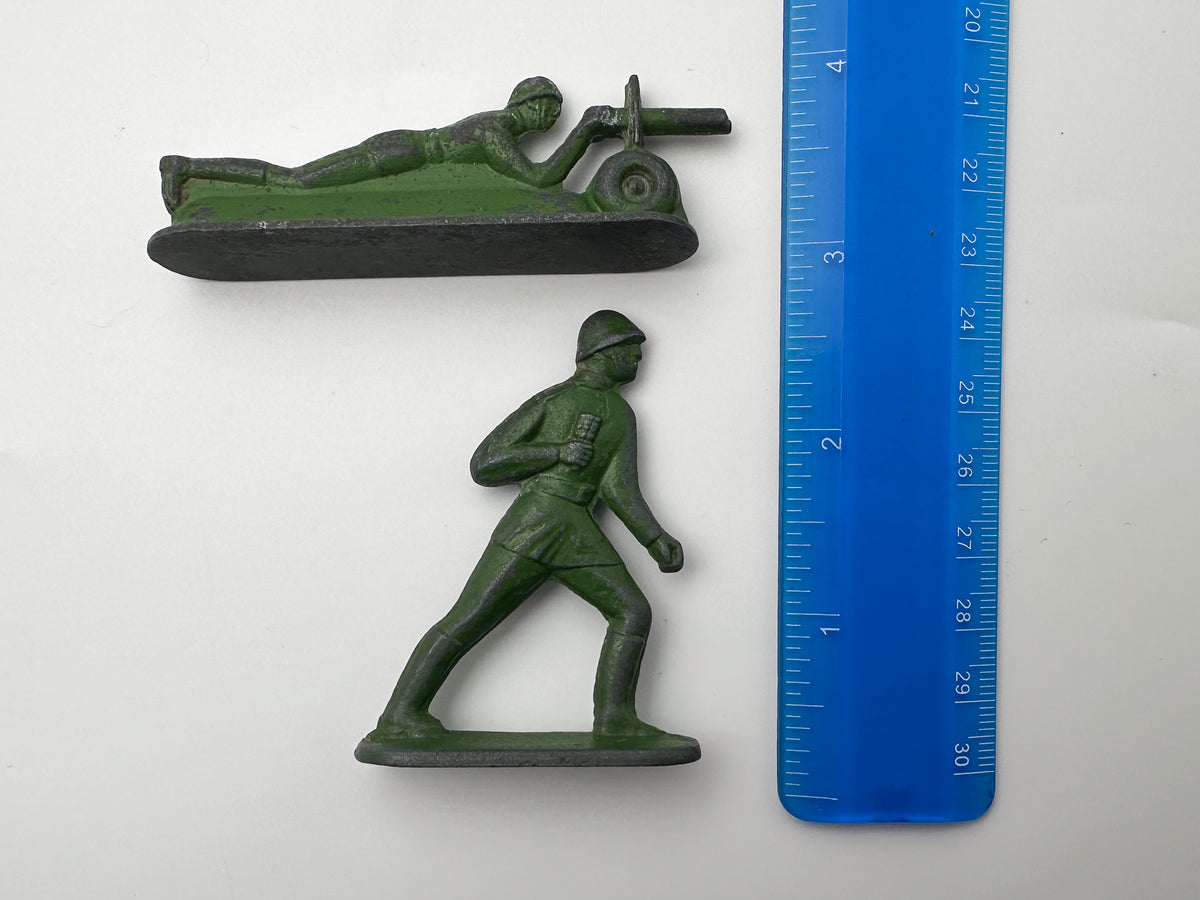 Vintage Soviet Metal Toy Soldiers Set | USSR Cast Figures with 2 Prone Machine Gunners