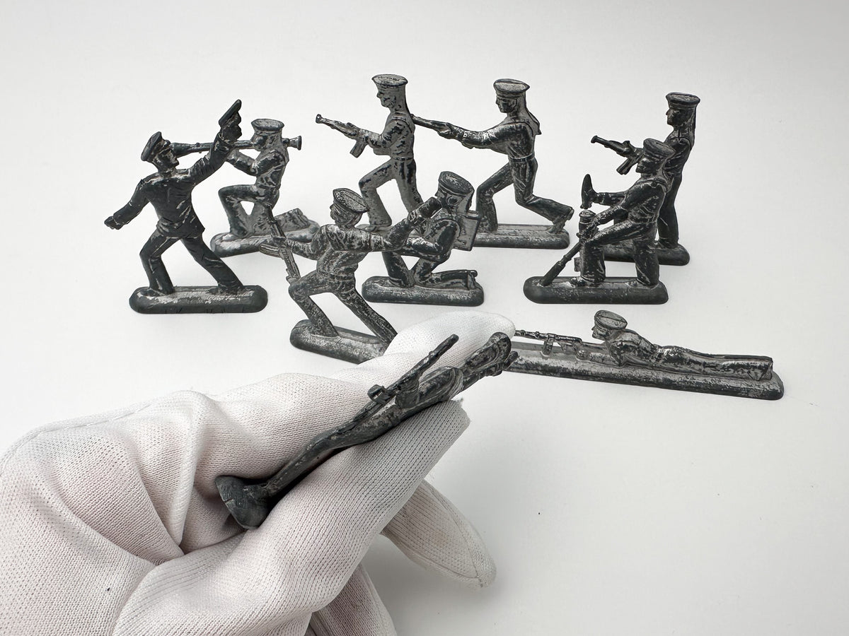 Vintage Soviet Revolutionary Sailors Metal Toy Soldiers Lot | USSR Flat Figures Combat Set of 10