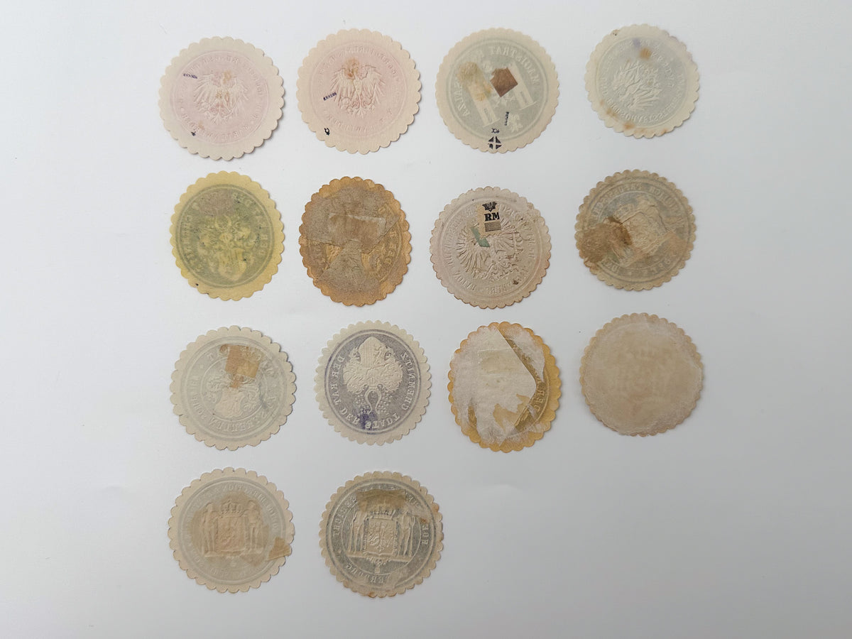 1890–1910s Germany Imperial Siegelmarken Collection | Vintage Prussia Official Paper Seal Stamps Set of 14 MH