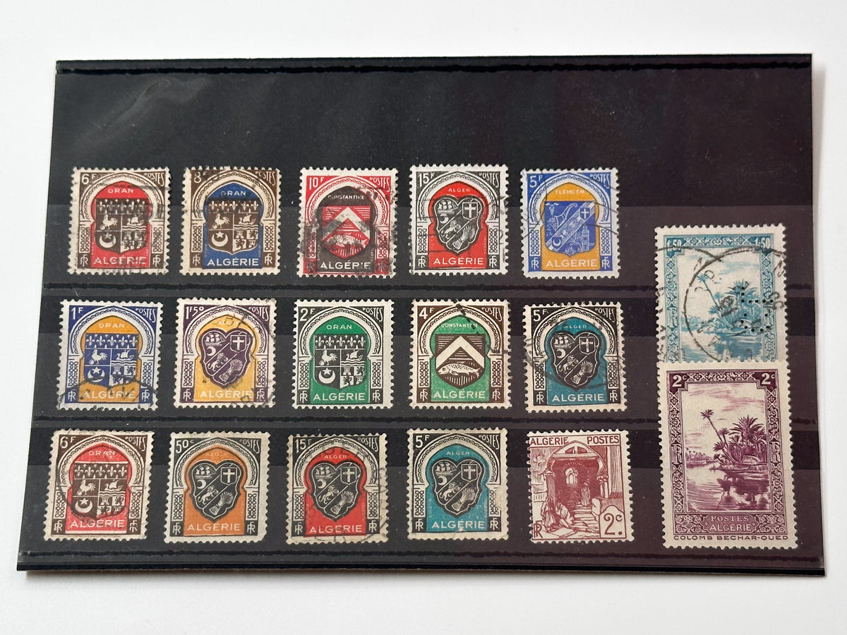 1920–1940s Algeria French Colonial Postage Stamps Collection | Vintage Alger Oran Heraldry Coats of Arms Set of 17 MH