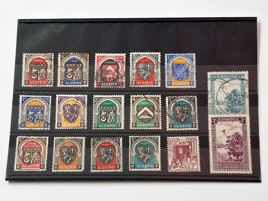 1920–1940s Algeria French Colonial Postage Stamps Collection | Vintage Alger Oran Heraldry Coats of Arms Set of 17 MH