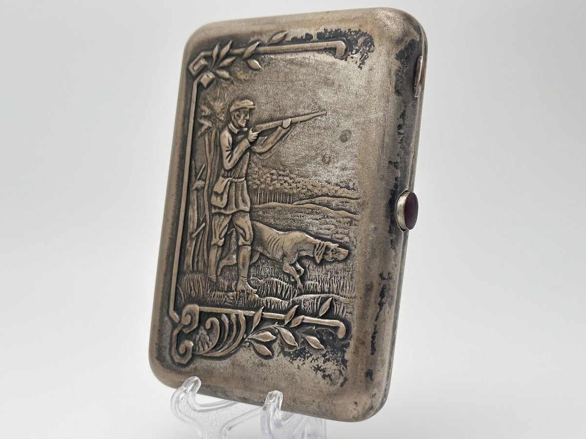 Cigarette Case Hunter and Dog Vintage Soviet | Artel Pobeda Moscow Melchior Tobacciana USSR