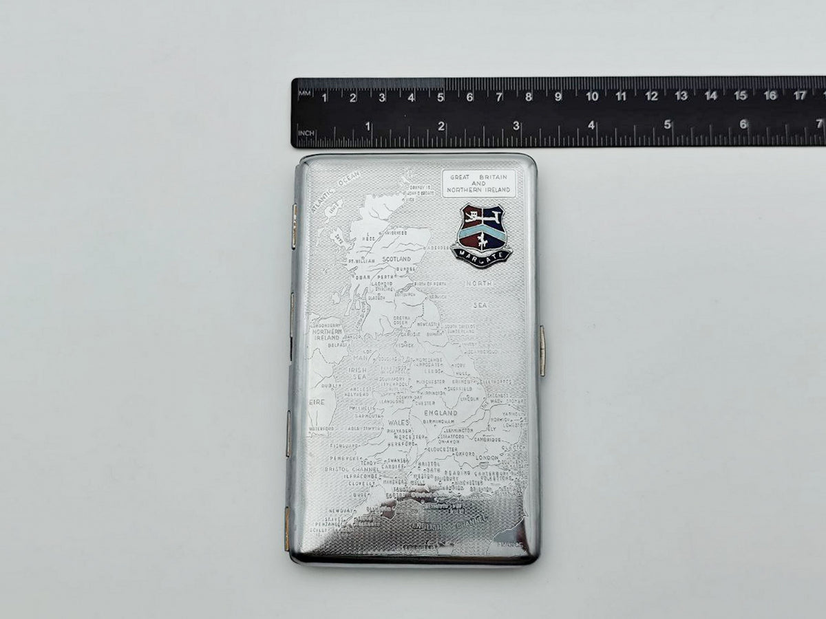 Vintage Great Britain Map Cigarette Case | Margate Enamel Shield Pocket Box British Souvenir Tobacciana