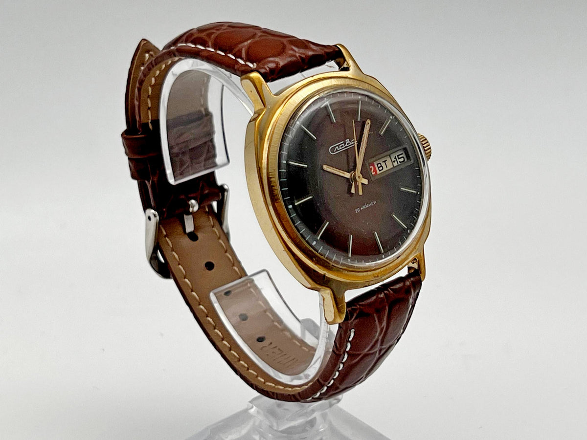 Vintage SLAVA 2428 AU 5 Soviet Mechanical Watch | Gilding  Wristwatch USSR Watch