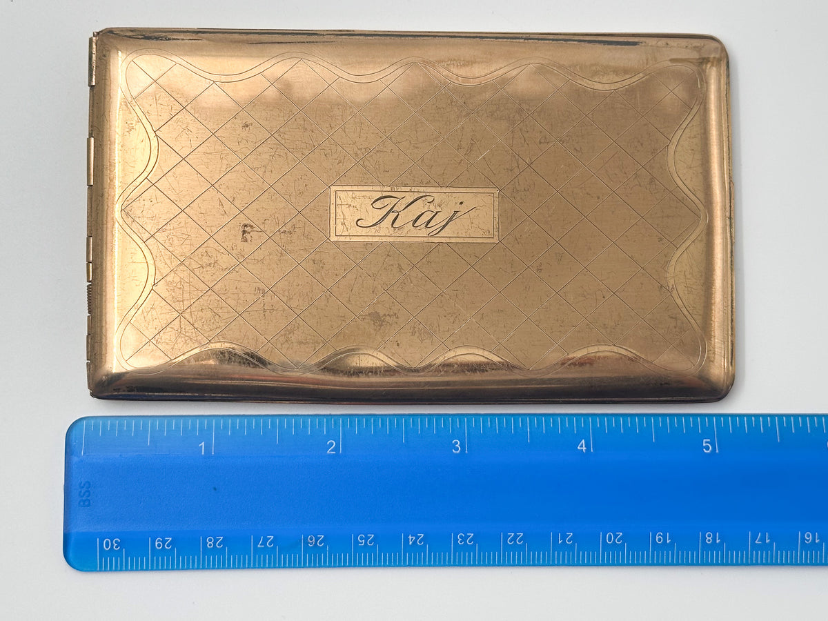Cigarette Case Kaj Engraved Vintage Gold Tone | Elgin American Mid Century Tobacciana USA