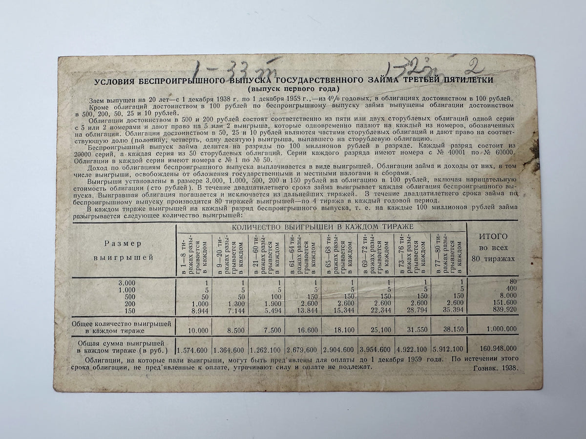 1938 USSR Third Five-Year Plan State Loan Bonds | Vintage Soviet Government Bond Set of 2 (10 & 25 Rubles)