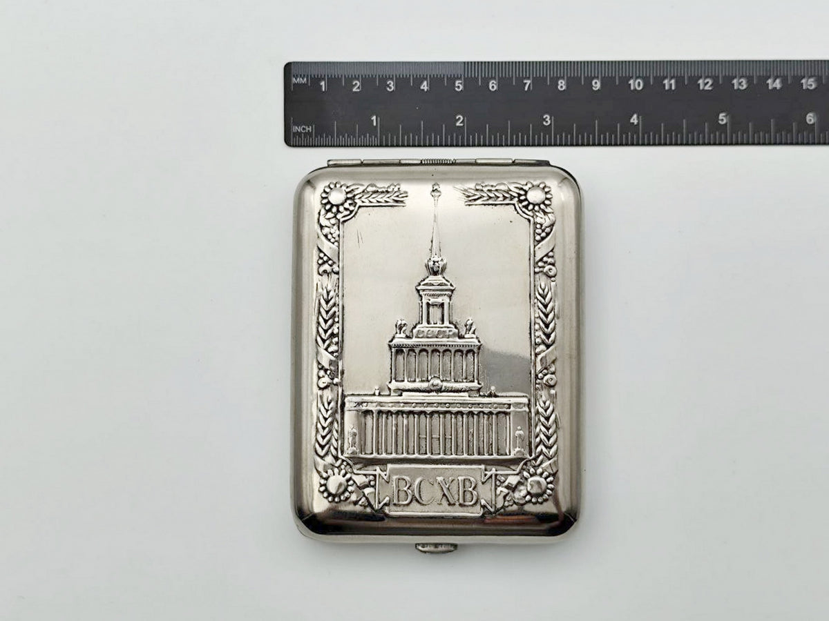 Vintage VSHV Pavilion Cigarette Case | Moscow Exhibition Pocket Box Soviet Tobacciana USSR