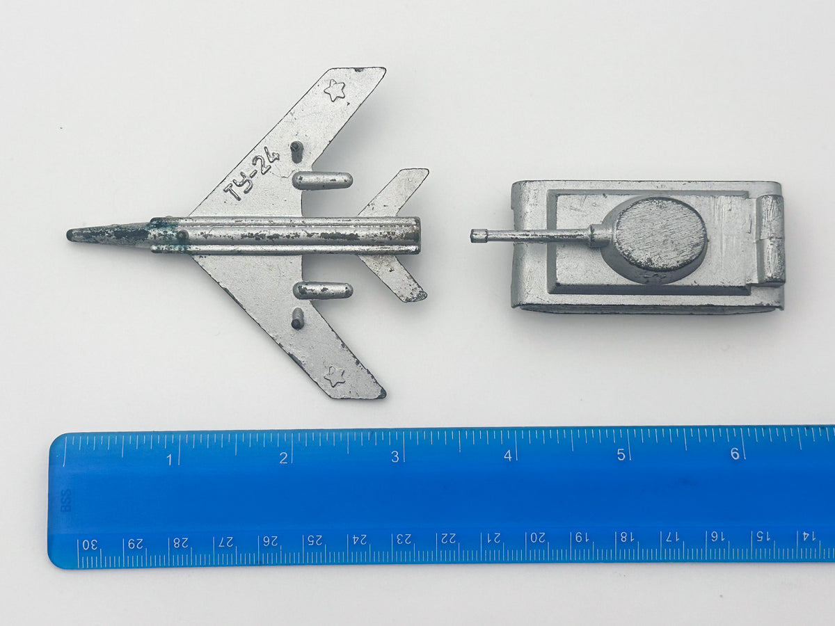 Set of 8 Vintage Soviet Military Miniatures | USSR Metal Micro Toy Vehicles & Planes Lot