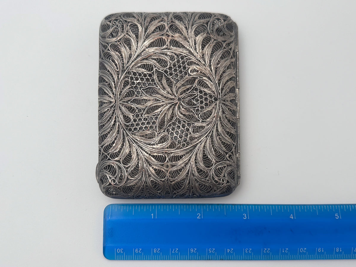 Cigarette Case Lotus Kazakovskaya Filigree Vintage Metal Smoking Box Scan USSR
