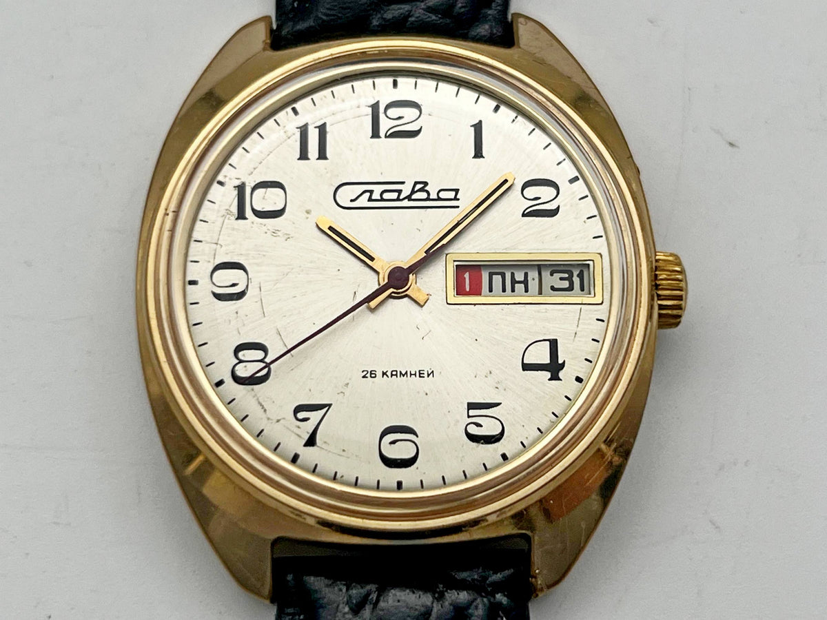 Vintage SLAVA 2428 AU 5 Soviet Mechanical Watch | Gilding  Wristwatch USSR Watch