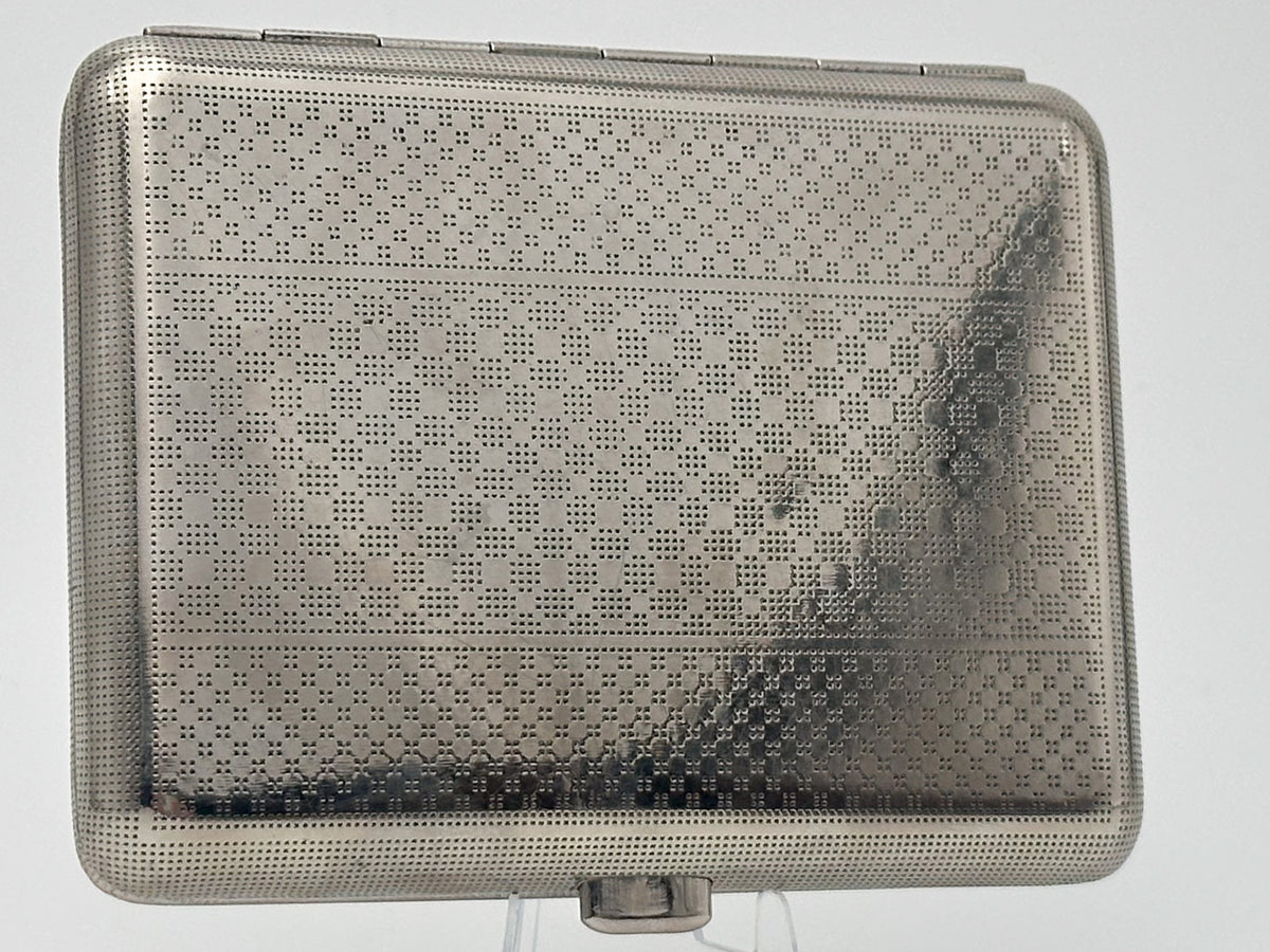 Vintage Geometric Guilloche Soviet Cigarette Case | USSR Silver Tone Checkerboard Metal Tobacciana