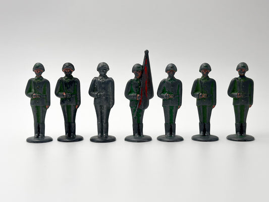 Vintage Soviet Metal Toy Soldiers "Stolbiki" Green Lot | USSR Cast Figures Parade Set of 7