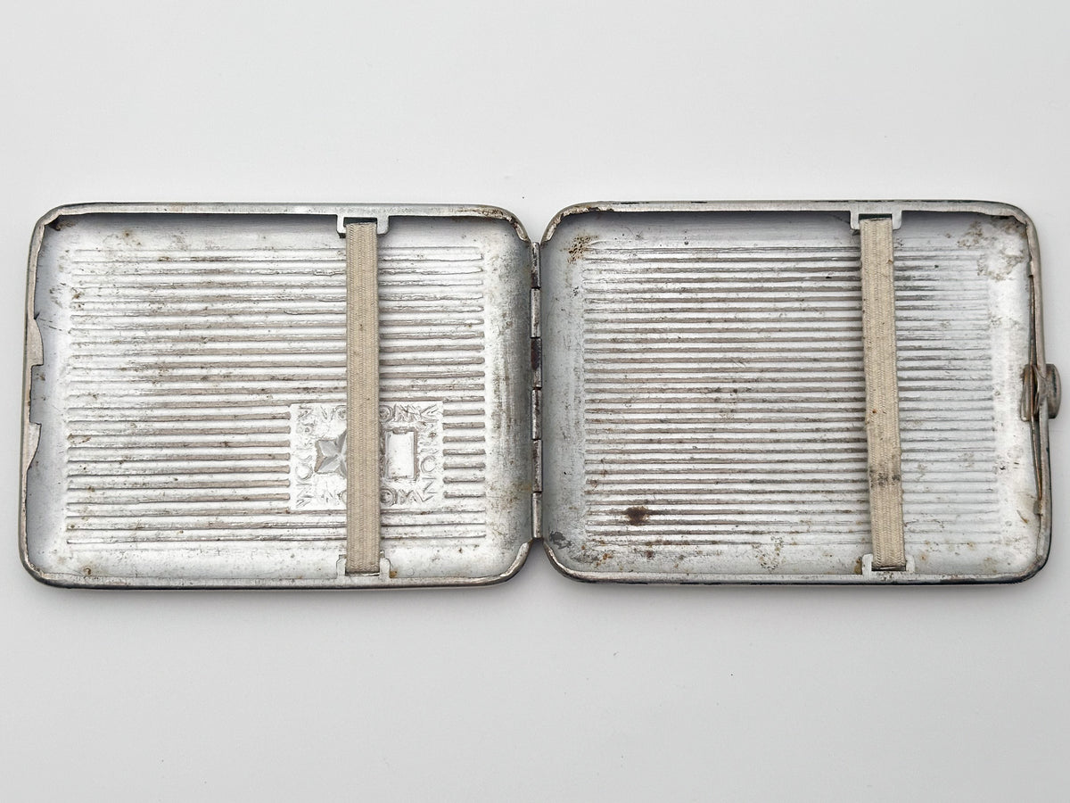 Vintage "Moscow Star" Soviet Cigarette Case | USSR Multilingual Moskva Striped Metal Tobacciana Souvenir
