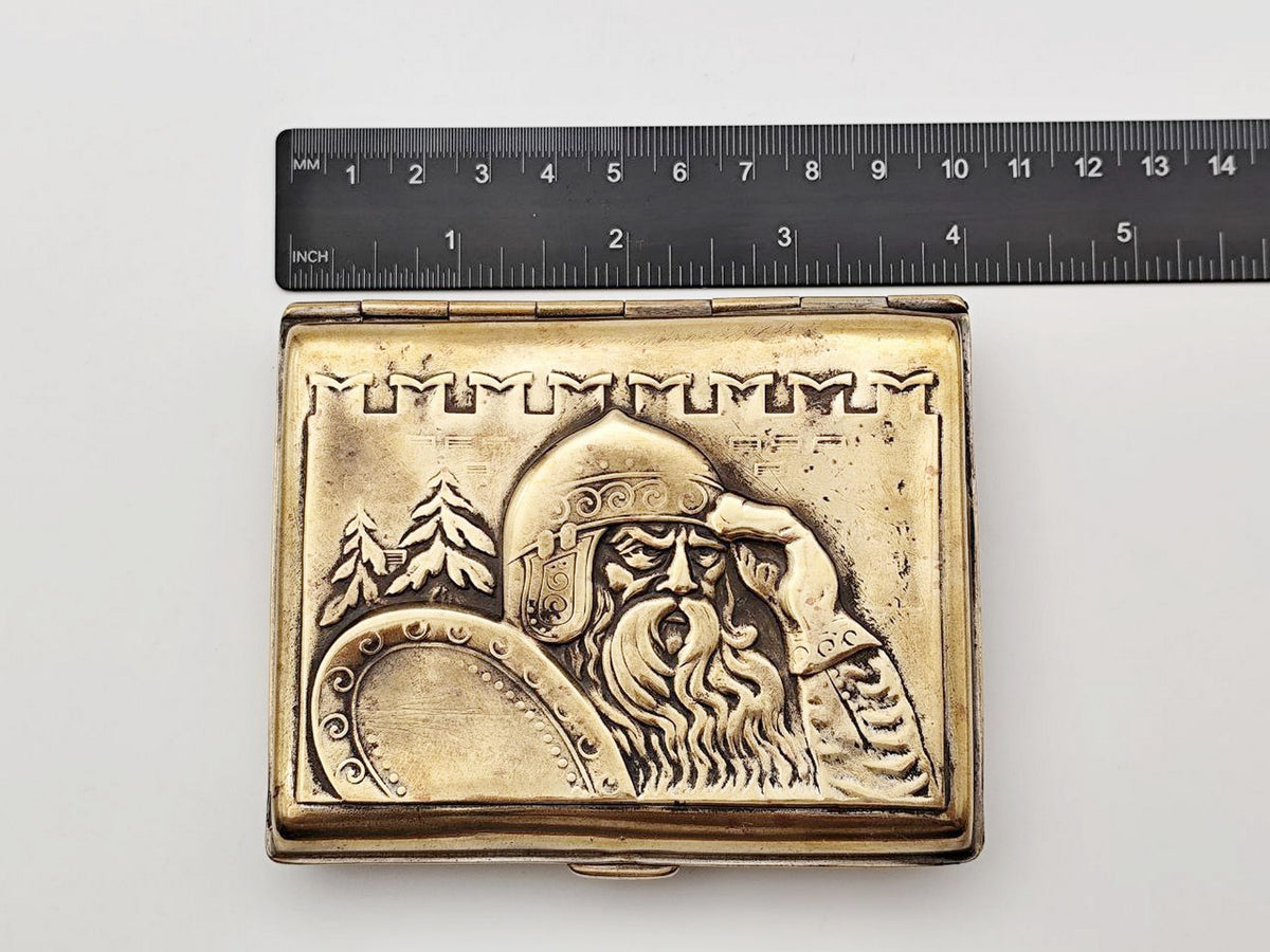 Cigarette Case Bogatyr Ilya Muromets Vintage Soviet | Personalized Initials Brass Tobacciana USSR