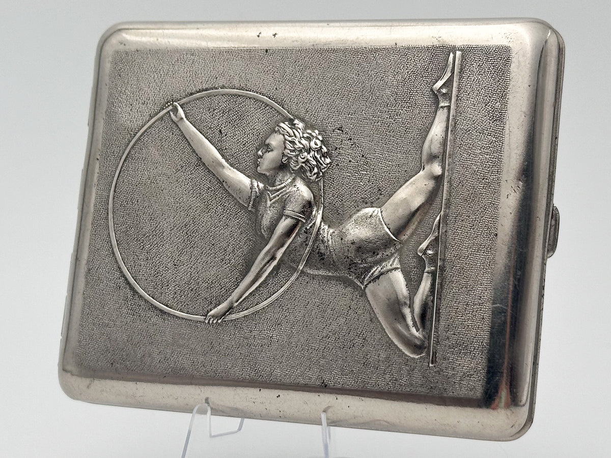 Vintage Rhythmic Gymnastics Gymnast with Hoop Cigarette Case | Lenemalier Artel Pocket Box Soviet Tobacciana USSR