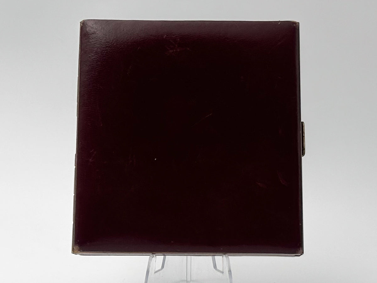 Vintage Cigarette Case Burgundy Leather Brass | Metal Pocket Box Retro Tobacciana