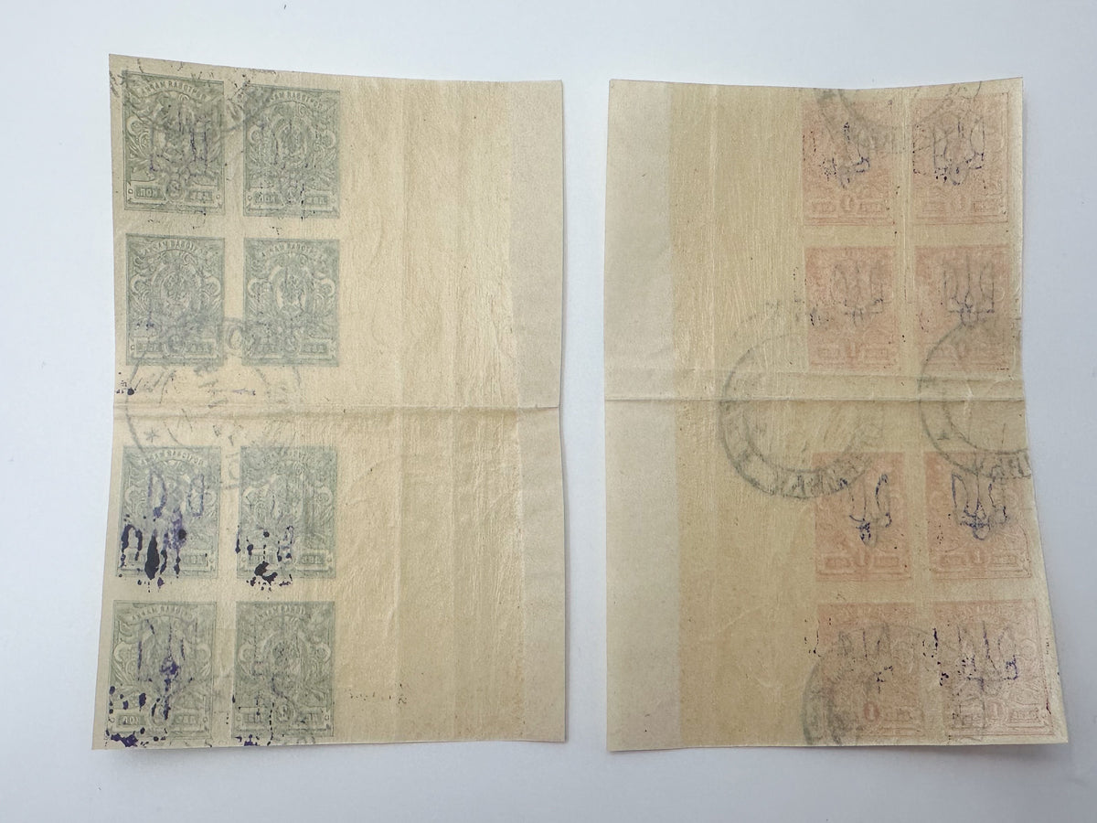 1918–1920 Ukrainian People's Republic Postage Stamps Collection | Vintage Trident Overprint Blocks & Pairs Set of 31 MH Cancelled