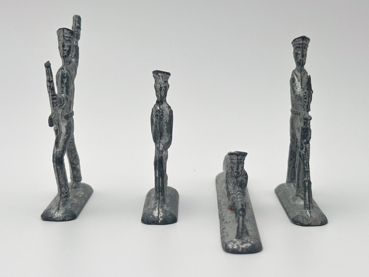 Set of 4 Vintage Soviet Metal Toy Soldiers | USSR Military Border Guards Miniatures