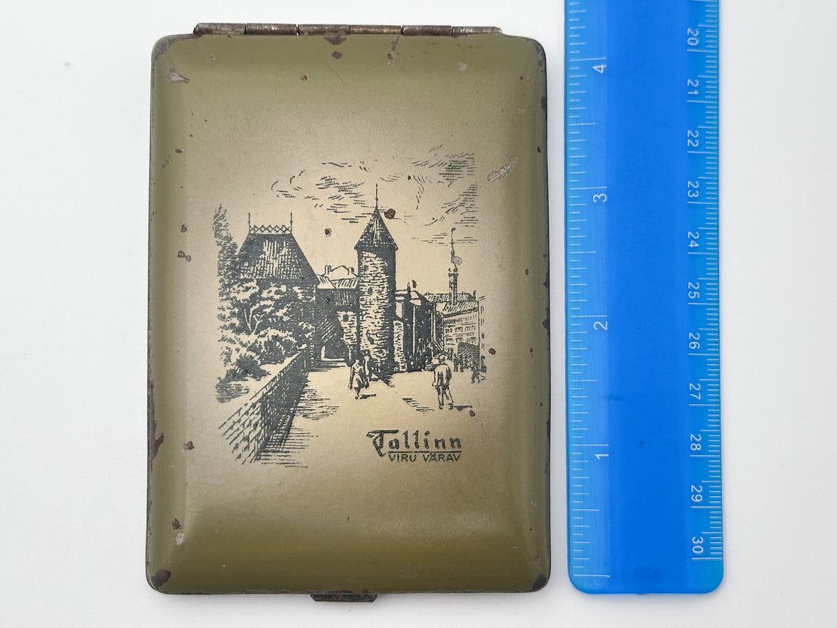 Vintage "Tallinn Viru Varav" Soviet Cigarette Case | Estonia Viru Gate Souvenir Metal Tobacciana Travel Collectible