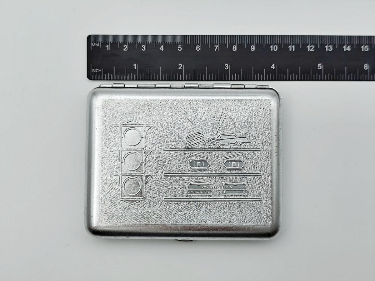 Vintage Traffic Rules Light Cigarette Case | Retro Car Accident Pocket Box Tobacciana USSR