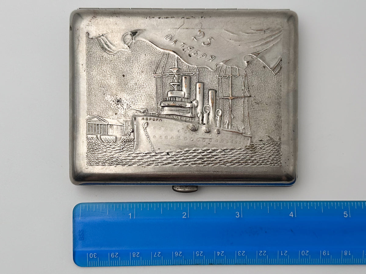 Cigarette Case Cruiser Aurora Vintage Soviet | 25 October Lenemalier Tobacciana USSR