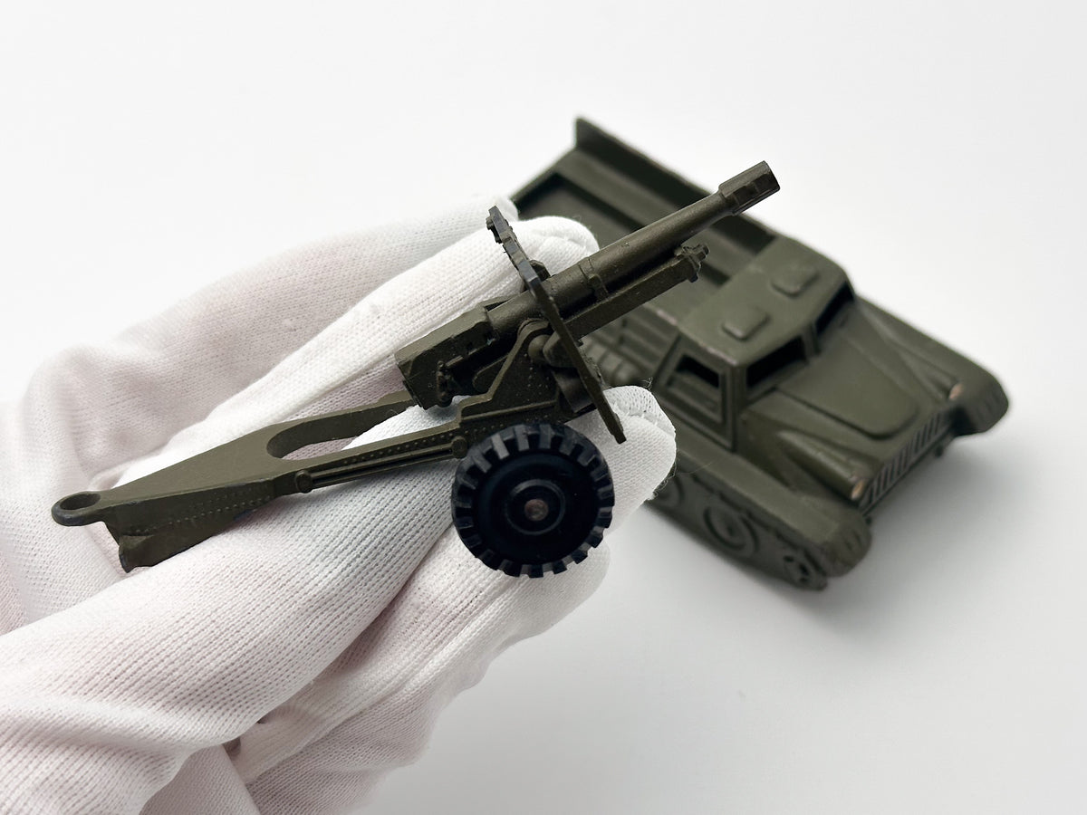 Vintage Soviet Diecast Military Toy Tractor with Anti-Tank Gun USSR 1980s | Tula Cartridge Works TPZ
