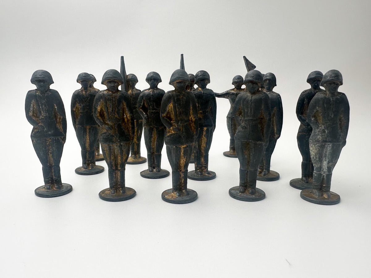Vintage Soviet Metal Toy Soldiers "Stolbiki" Parade Lot | USSR Cast Figures Set of 15