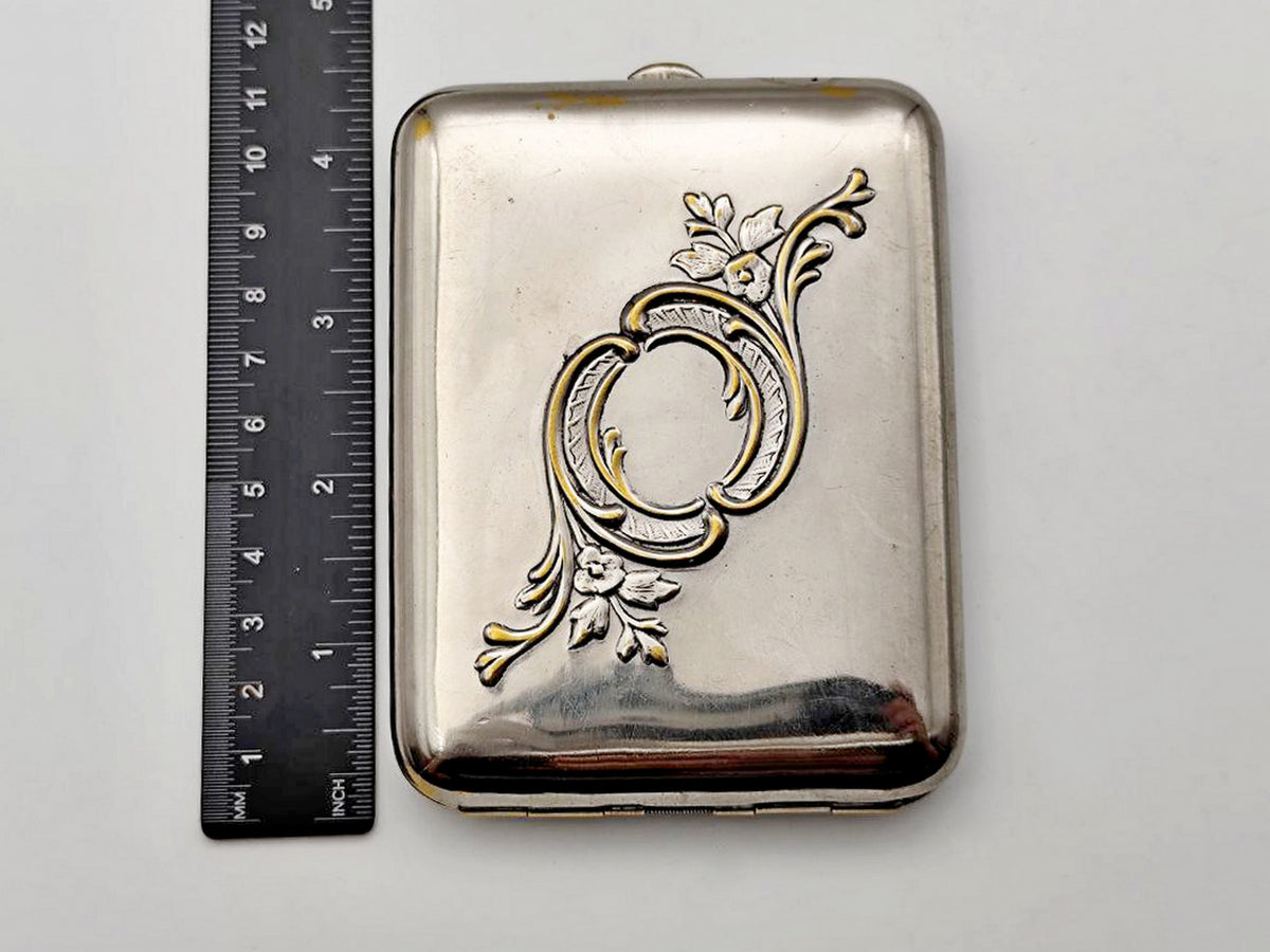 Vintage Floral Rocaille Cigarette Case | Mosshtamp Plant Pocket Box Soviet Tobacciana USSR