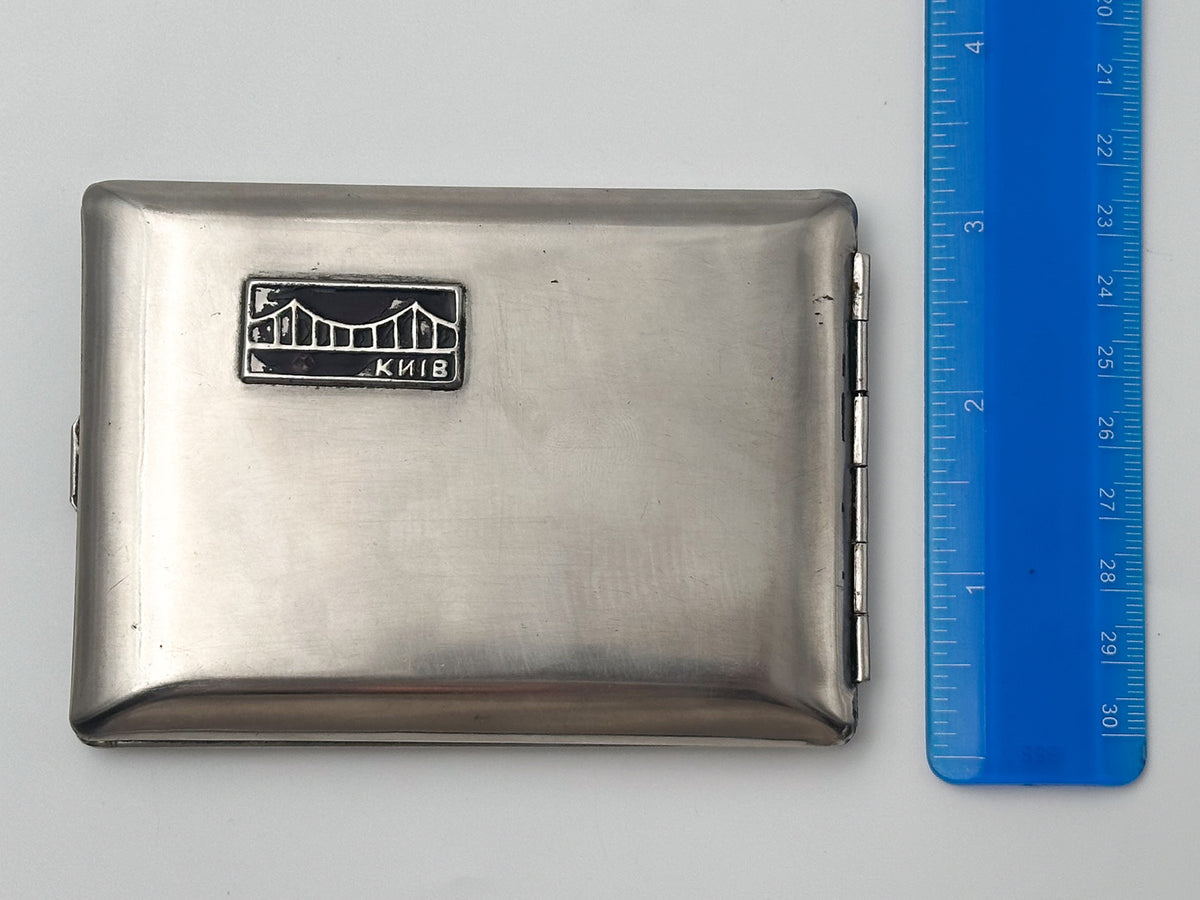 Vintage Cigarette Case Kyiv Dnieper Bridge | Ukrainian Landmark Pocket Box Soviet Tobacciana USSR