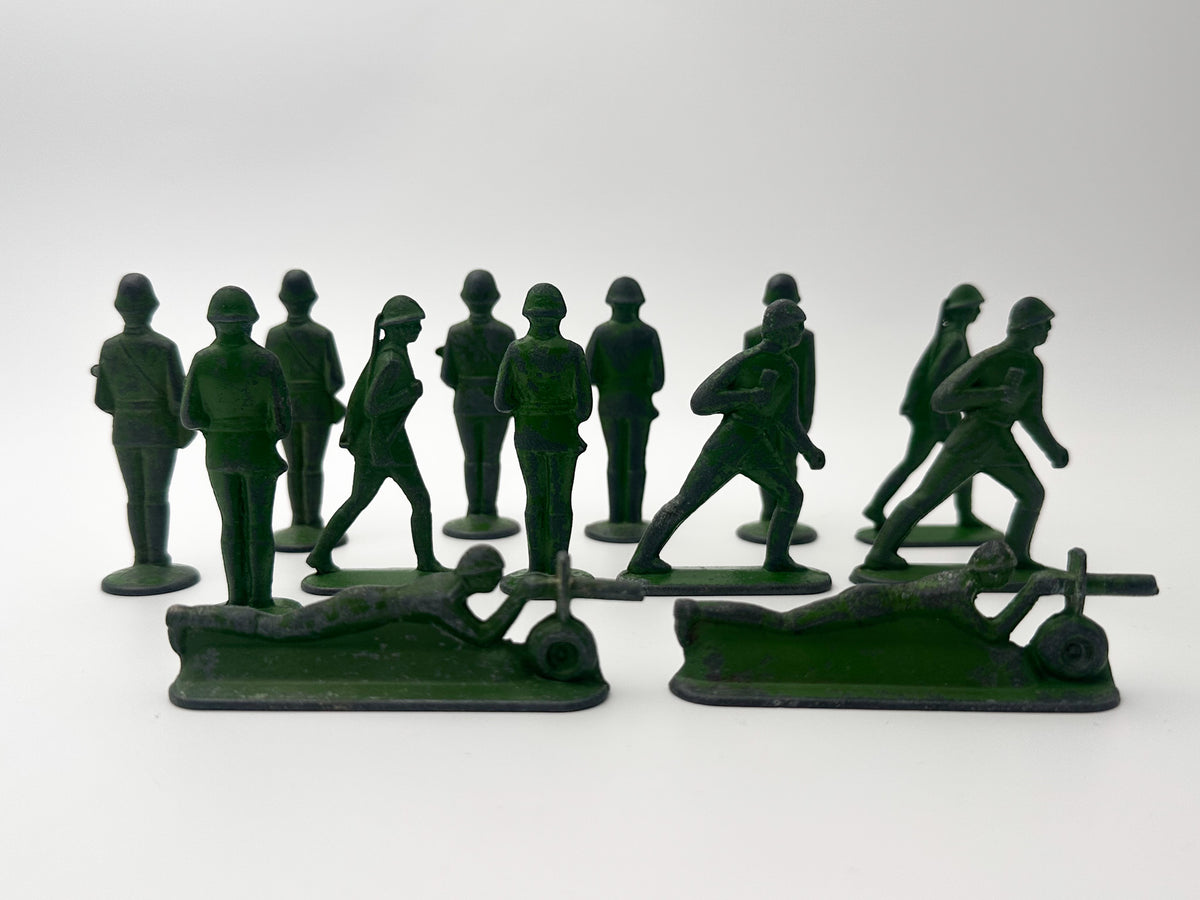 Vintage Soviet Metal Toy Soldiers Set | USSR Cast Figures with 2 Prone Machine Gunners