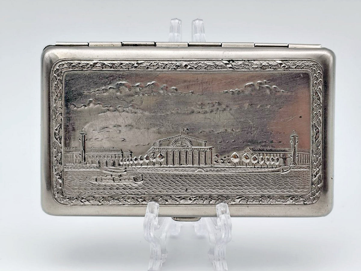 Vintage Leningrad Rostral Columns Mini Cigarette Case | Lenemalier Pocket Box Soviet Tobacciana USSR