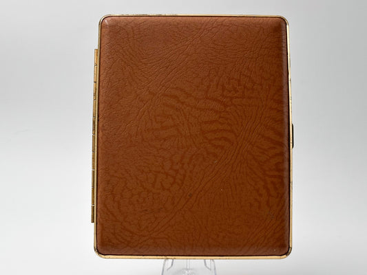 Vintage Large Brown Leatherette Brass Cigarette Case | Retro Pocket Box Western European Tobacciana