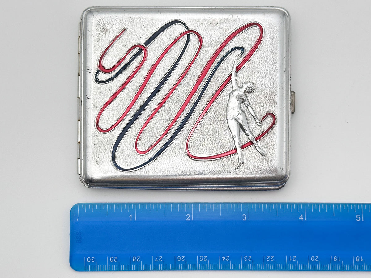 Vintage "Rhythmic Gymnast" Soviet Cigarette Case | Rare Lenemalier Artel USSR Sports Enamel Metal Tobacciana